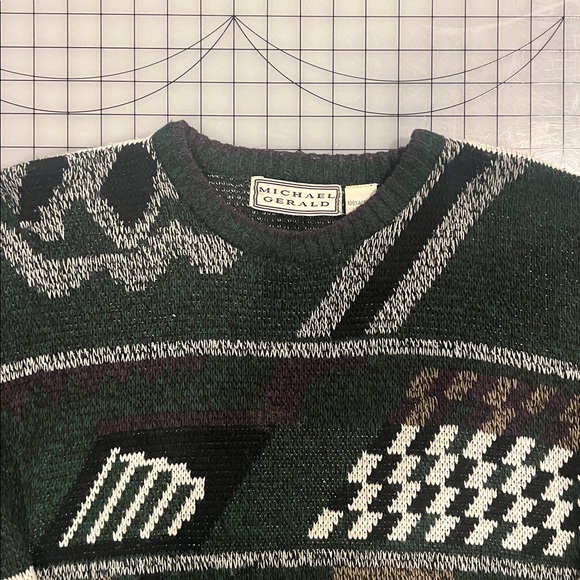 90s Crewneck Sweater - Green, Black, White - Vintage - Picture 2 of 3